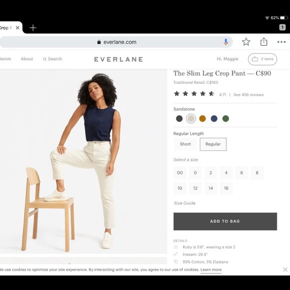 Everlane slim leg cropped pant in White, size 10